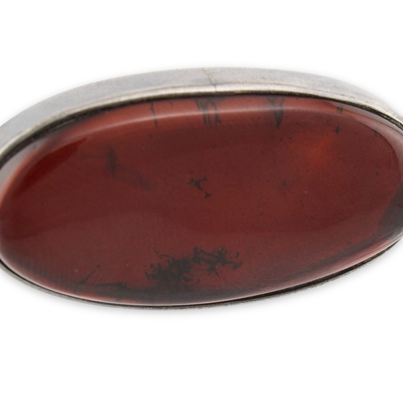 Vintage Cherry Amber Sterling Silver Hinged Bracelet Modernist Style - Picture 2 of 8